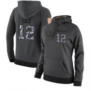 Wholesale Cheap NFL Women's Nike Indianapolis Colts #12 Andrew Luck Stitched Black Anthracite Salute to Service Player Performance Hoodie