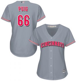 Wholesale Cheap Reds #66 Yasiel Puig Grey Road Women\'s Stitched MLB Jersey