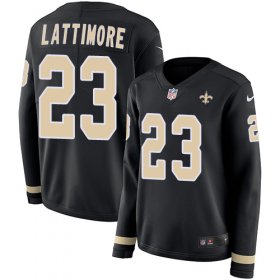 Wholesale Cheap Nike Saints #23 Marshon Lattimore Black Team Color Women\'s Stitched NFL Limited Therma Long Sleeve Jersey