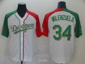 Wholesale Cheap Dodgers #34 Fernando Valenzuela White Red/Green Split Cool Base Stitched MLB Jersey