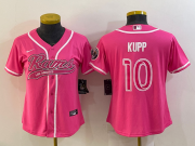 Wholesale Cheap Women's Los Angeles Rams #10 Cooper Kupp Pink With Patch Cool Base Stitched Baseball Jersey