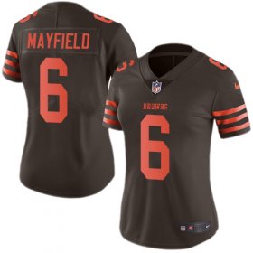 Wholesale Cheap Nike Browns #6 Baker Mayfield Brown Women\'s Stitched NFL Limited Rush Jersey
