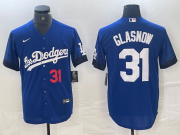 Cheap Men's Los Angeles Dodgers #31 Tyler Glasnow Number Blue 2021 City Connect Cool Base Stitched Jersey