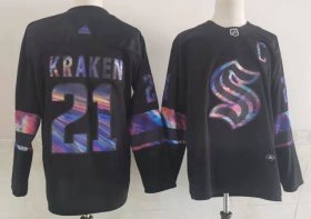 Wholesale Cheap Men\'s Seattle Kraken #21 Kraken Black Iridescent Holographic Authentic Jersey