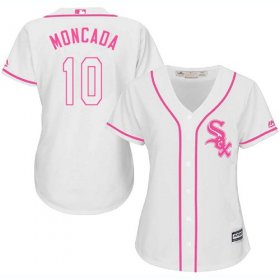 Wholesale Cheap White Sox #10 Yoan Moncada White/Pink Fashion Women\'s Stitched MLB Jersey