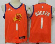 Wholesale Cheap Men's Phoenix Suns #1 Devin Booker Orange Jordan 75th Anniversary Diamond 2021 Stitched Jersey