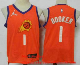 Wholesale Cheap Men\'s Phoenix Suns #1 Devin Booker Orange Jordan 75th Anniversary Diamond 2021 Stitched Jersey