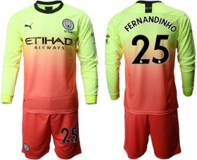 Wholesale Cheap Manchester City #25 Fernandinho Third Long Sleeves Soccer Club Jersey