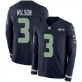 Wholesale Cheap Nike Seahawks #3 Russell Wilson Steel Blue Team Color Men's Stitched NFL Limited Therma Long Sleeve Jersey