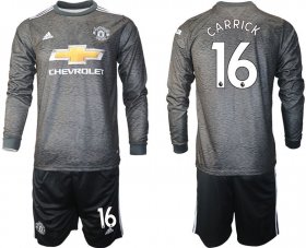 Wholesale Cheap Men 2020-2021 club Manchester united away long sleeve 16 black Soccer Jerseys