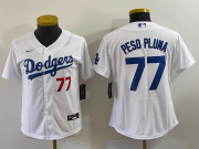 Wholesale Cheap Women's Los Angeles Dodgers #77 Peso Pluma Number White Stitched Cool Base Nike Jersey