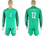 Wholesale Cheap Greece #12 Kapino Green Goalkeeper Long Sleeves Soccer Country Jersey