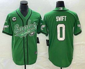 Wholesale Cheap Men\'s Philadelphia Eagles #0 DAndre Swift Green C Patch Cool Base Stitched Baseball Jersey