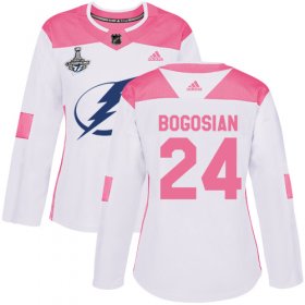 Cheap Adidas Lightning #24 Zach Bogosian White/Pink Authentic Fashion Women\'s 2020 Stanley Cup Champions Stitched NHL Jersey