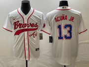 Wholesale Cheap Men's Atlanta Braves #13 Ronald Acuna Jr White Cool Base With Patch Stitched Baseball Jersey