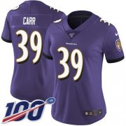 Wholesale Cheap Nike Ravens #39 Brandon Carr Purple Team Color Women's Stitched NFL 100th Season Vapor Untouchable Limited Jersey