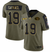 Wholesale Cheap Men's Olive San Francisco 49ers #19 Deebo Samuel 2021 Camo Salute To Service Golden Limited Stitched Jersey