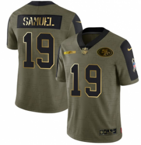 Wholesale Cheap Men\'s Olive San Francisco 49ers #19 Deebo Samuel 2021 Camo Salute To Service Golden Limited Stitched Jersey