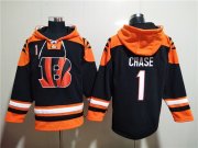 Wholesale Cheap Men's Cincinnati Bengals #1 Ja'Marr Chase Orange Black Ageless Must-Have Lace-Up Pullover Hoodie