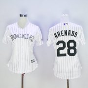 Wholesale Cheap Rockies #28 Nolan Arenado White Strip Women's Home Stitched MLB Jersey