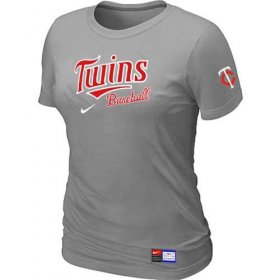 Wholesale Cheap Women\'s Minnesota Twins Nike Short Sleeve Practice MLB T-Shirt Light Grey