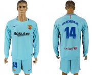 Wholesale Cheap Barcelona #14 Mascherano Away Long Sleeves Soccer Club Jersey