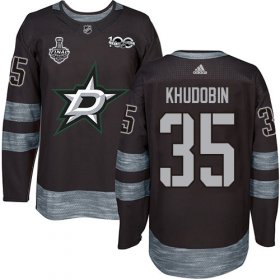 Wholesale Cheap Adidas Stars #35 Anton Khudobin Black 1917-2017 100th Anniversary 2020 Stanley Cup Final Stitched NHL Jersey