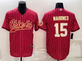 Wholesale Cheap Men\'s Kansas City Chiefs #15 Patrick Mahomes Red With Patch Cool Base Stitched Baseball Jersey