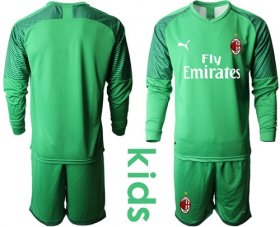 Wholesale Cheap AC Milan Blank Green Goalkeeper Long Sleeves Kid Soccer Club Jersey