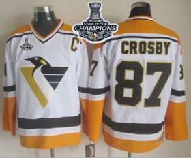 Wholesale Cheap Penguins #87 Sidney Crosby White/Yellow CCM Throwback 2017 Stanley Cup Finals Champions Stitched NHL Jersey