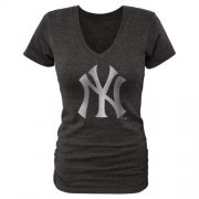 Wholesale Cheap Women's New York Yankees Fanatics Apparel Platinum Collection V-Neck Tri-Blend T-Shirt Black
