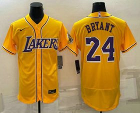Cheap Men\'s Los Angeles Lakers #24 Kobe Bryant Yellow Cool Base Stitched Baseball Jersey