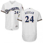 Wholesale Cheap Brewers #24 Jesus Aguilar White Flexbase Authentic Collection Stitched MLB Jersey