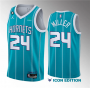 Wholesale Cheap Men's Charlotte Hornets #24 Brandon Miller Blue 6 Patch Sponsor 2023 Icon Edition Stitched Jersey