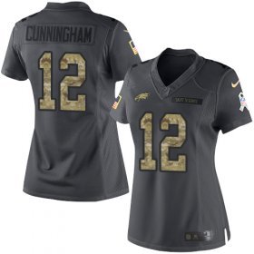 Wholesale Cheap Nike Eagles #12 Randall Cunningham Black Women\'s Stitched NFL Limited 2016 Salute to Service Jersey