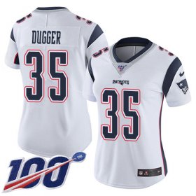 Wholesale Cheap Nike Patriots #35 Kyle Dugger White Women\'s Stitched NFL 100th Season Vapor Untouchable Limited Jersey