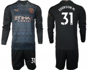 Wholesale Cheap Men 2020-2021 club Manchester city home long sleeve 31 black Soccer Jerseys