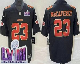 Cheap Men\'s San Francisco 49ers #23 Christian McCaffrey Limited Black Fashion LVIII Super Bowl Vapor Jersey