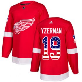 Wholesale Cheap Adidas Red Wings #19 Steve Yzerman Red Home Authentic USA Flag Stitched NHL Jersey
