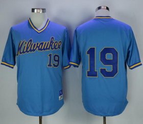 Wholesale Cheap Mitchell and Ness Brewers #19 Robin Yount Stitched Blue Throwback MLB Jersey