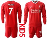 Wholesale Cheap 2021 Liverpool home long sleeves Youth 7 soccer jerseys