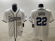 Cheap Men's New York Yankees #22 Juan Soto Number White With Patch Cool Base Stitched Baseball Jersey