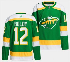 Cheap Men\'s Minnesota Wild #12 Matthew Boldy Green 2023-24 Stitched Jersey