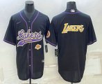 Cheap Men's Los Angeles Lakers Black Big Logo With Patch Cool Base Stitched Baseball Jerseys