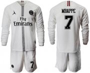 Wholesale Cheap Paris Saint-Germain #7 Mbappe White Jordan Long Sleeves Soccer Club Jersey