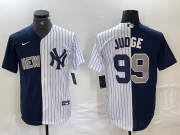 Cheap Men's New York Yankees #99 Aaron Judge Navy White Split Stitched Baseball Jersey
