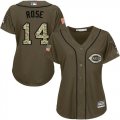 Wholesale Cheap Reds #14 Pete Rose Green Salute to Service Women's Stitched MLB Jersey