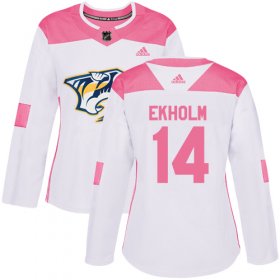 Wholesale Cheap Adidas Predators #14 Mattias Ekholm White/Pink Authentic Fashion Women\'s Stitched NHL Jersey