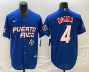 Cheap Men's Puerto Rico Baseball #4 Yadier Molina 2023 Blue World Baseball Classic Stitched Jersey