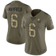 Wholesale Cheap Nike Browns #6 Baker Mayfield Olive/Camo Women's Stitched NFL Limited 2017 Salute to Service Jersey